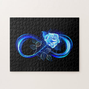 Glowing infinity with blue rose jigsaw puzzle