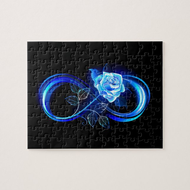 Glowing infinity with blue rose jigsaw puzzle (Horizontal)