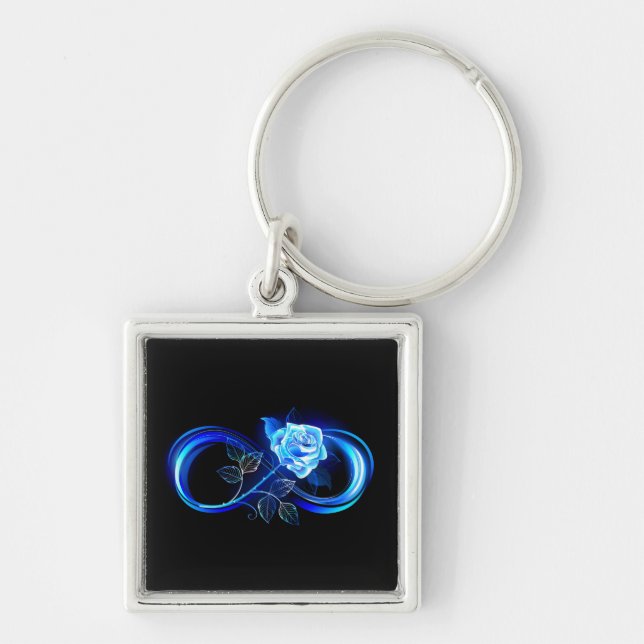 Glowing infinity with blue rose keychain (Front)