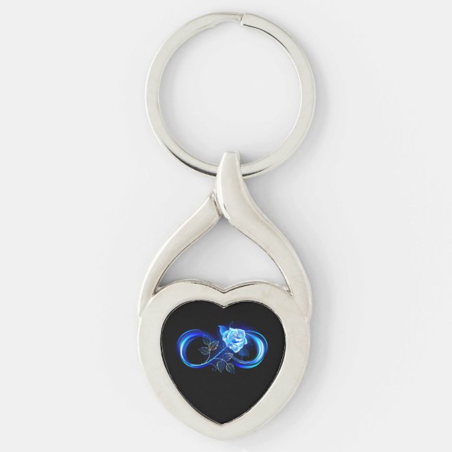 Glowing infinity with blue rose keychain (Front)