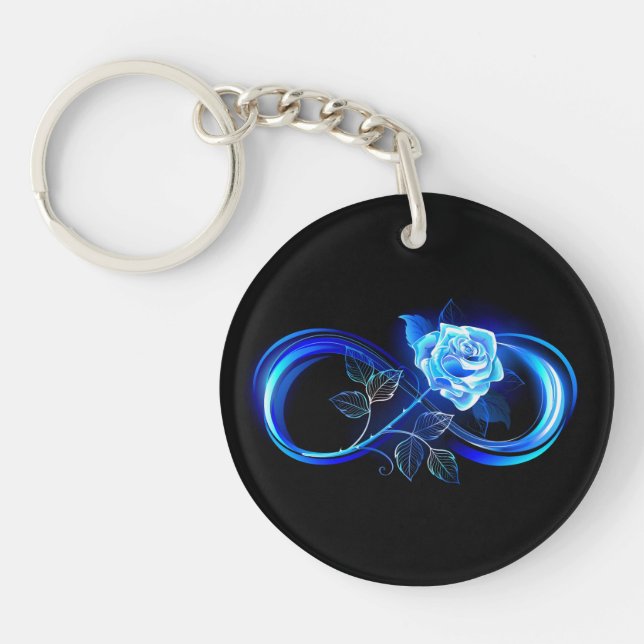 Glowing infinity with blue rose keychain (Front)