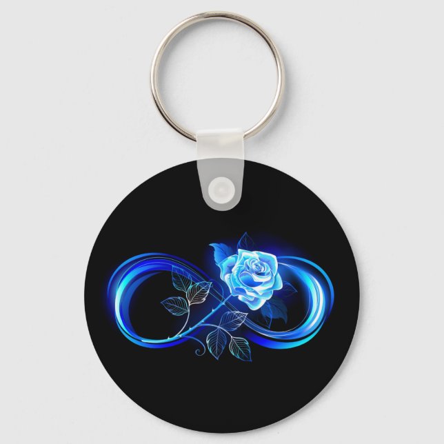Glowing infinity with blue rose keychain (Front)