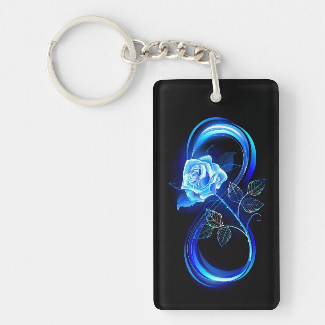 Glowing infinity with blue rose keychain (Front)