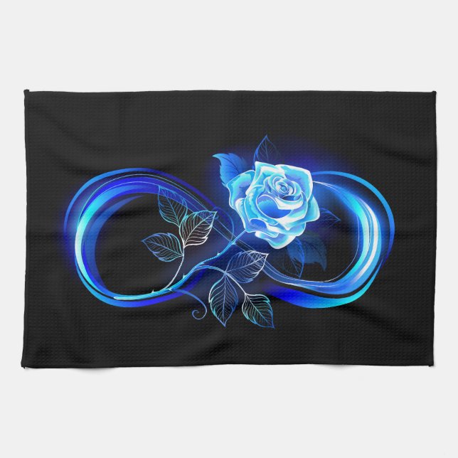 Glowing infinity with blue rose kitchen towel (Horizontal)