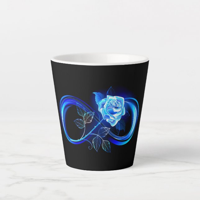 Glowing infinity with blue rose latte mug (Front)
