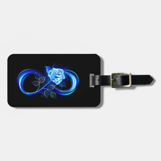 Glowing infinity with blue rose luggage tag (Front Horizontal)