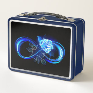 Glowing infinity with blue rose metal lunch box