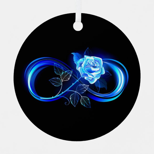 Glowing infinity with blue rose metal ornament (Front)