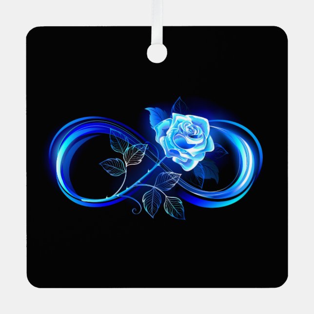 Glowing infinity with blue rose metal ornament (Front)