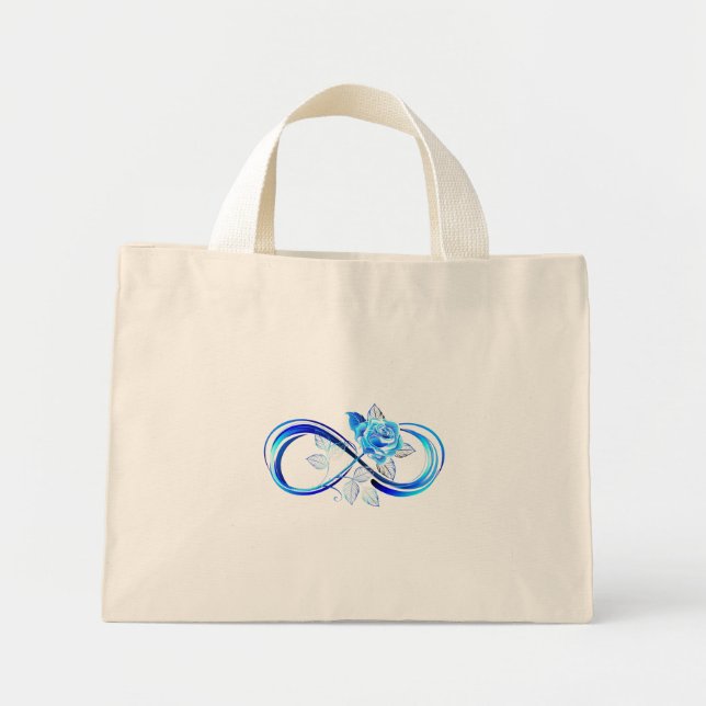 Glowing infinity with blue rose mini tote bag (Front)