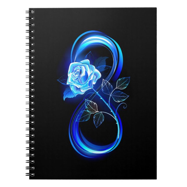 Glowing infinity with blue rose notebook (Front)