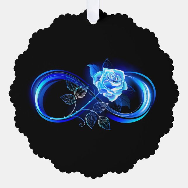 Glowing infinity with blue rose ornament card (Front)