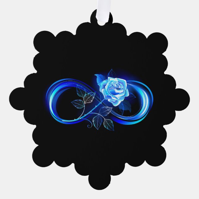 Glowing infinity with blue rose ornament card (Front)