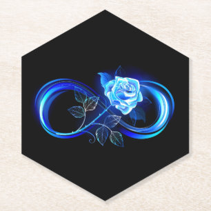 Glowing infinity with blue rose paper coaster