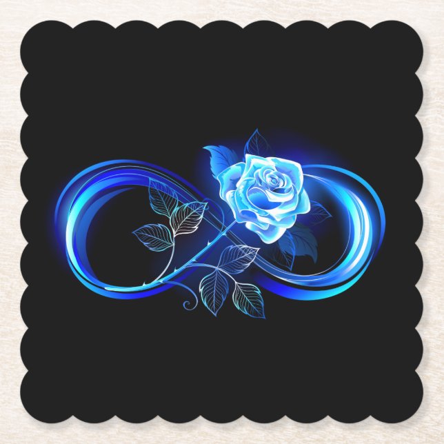 Glowing infinity with blue rose paper coaster (Front)