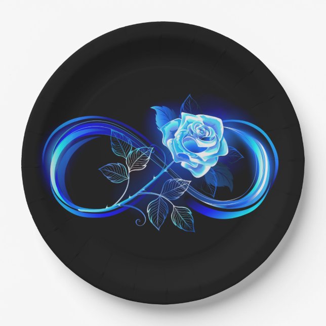 Glowing infinity with blue rose paper plate (Front)