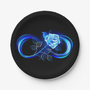 Glowing infinity with blue rose paper plate