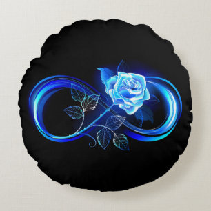 Glowing infinity with blue rose round pillow