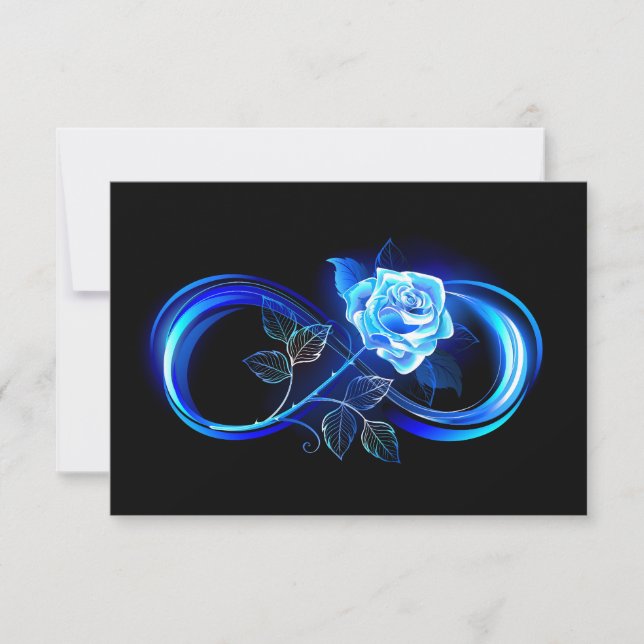 Glowing infinity with blue rose save the date (Front)