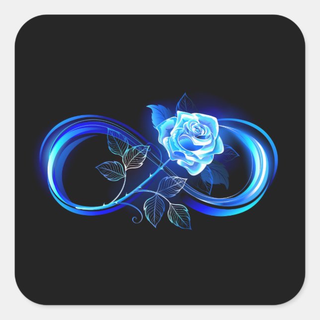 Glowing infinity with blue rose square sticker (Front)
