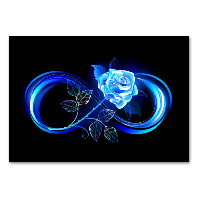 Glowing infinity with blue rose table number (Front)