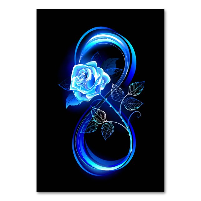 Glowing infinity with blue rose table number (Front)