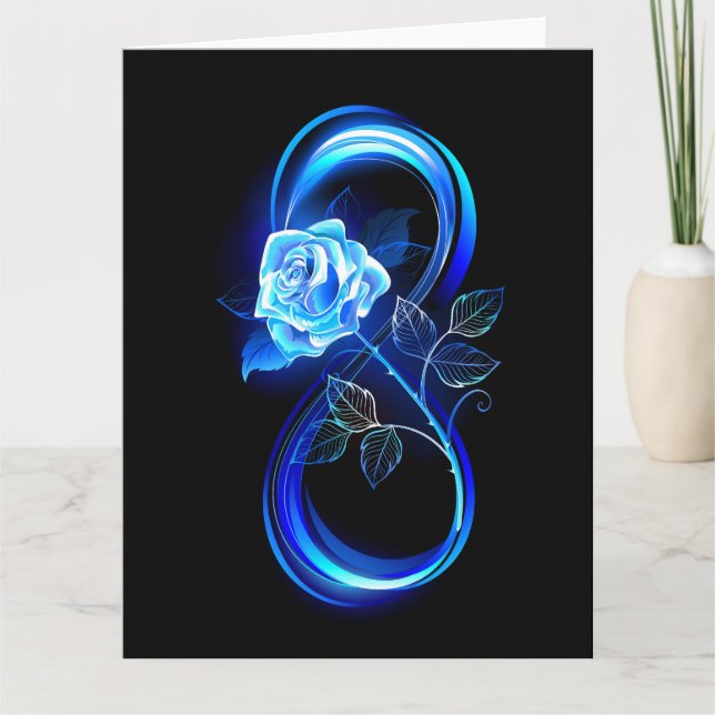 Glowing infinity with blue rose thank you card (Front)