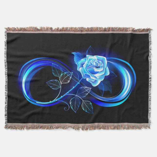 Glowing infinity with blue rose throw blanket (Front)