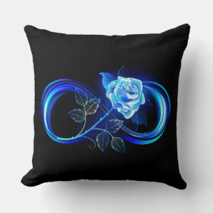 Glowing infinity with blue rose throw pillow
