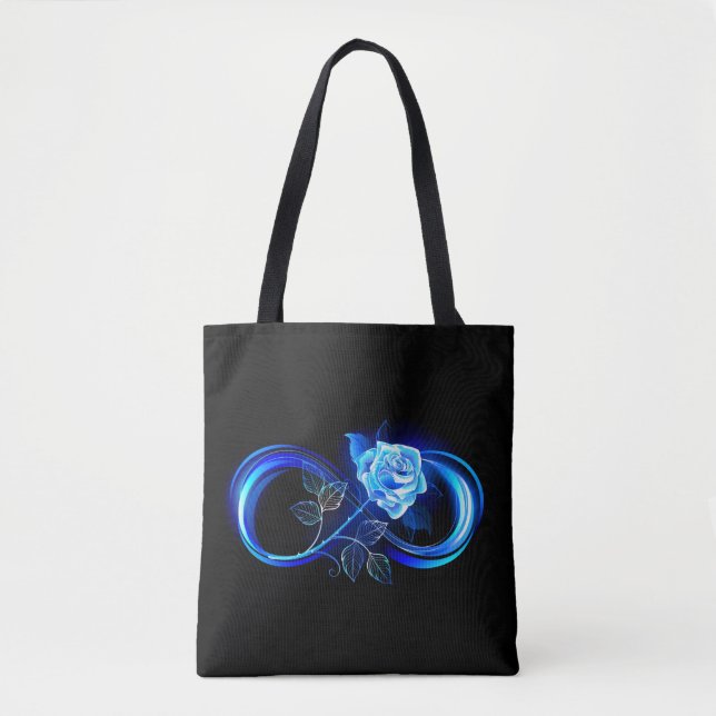 Glowing infinity with blue rose tote bag (Front)