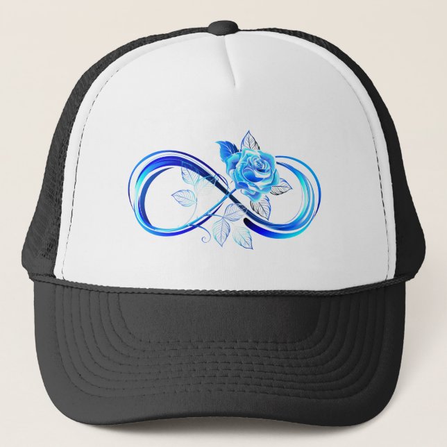 Glowing infinity with blue rose trucker hat (Front)