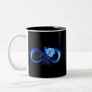 Glowing infinity with blue rose Two-Tone coffee mug