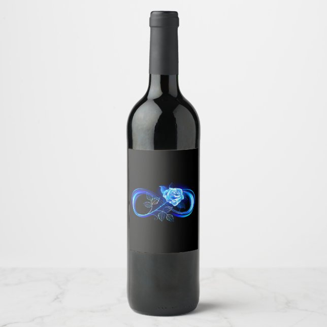 Glowing infinity with blue rose wine label (Front)