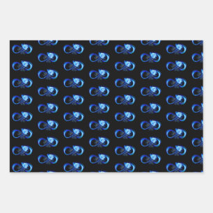 Glowing infinity with blue rose wrapping paper sheet