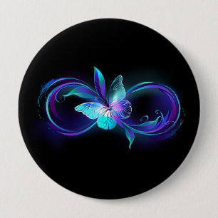Glowing Infinity with Magic Butterfly 4 Inch Round Button