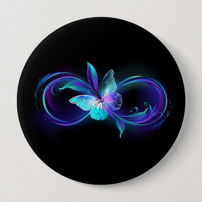 Glowing Infinity with Magic Butterfly 4 Inch Round Button (Front)