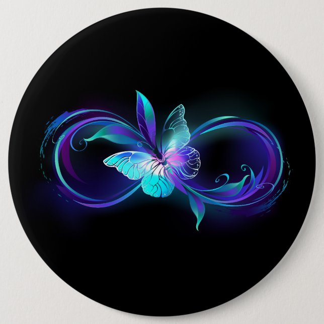 Glowing Infinity with Magic Butterfly 6 Inch Round Button (Front)
