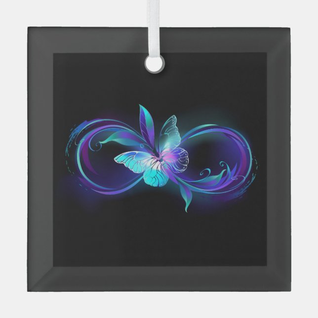 Glowing Infinity with Magic Butterfly Glass Ornament (Front)