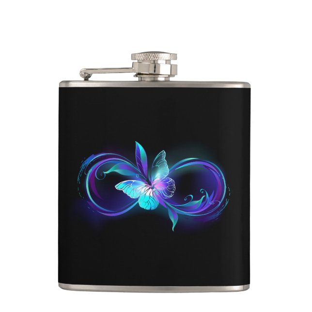 Glowing Infinity with Magic Butterfly Hip Flask (Front)