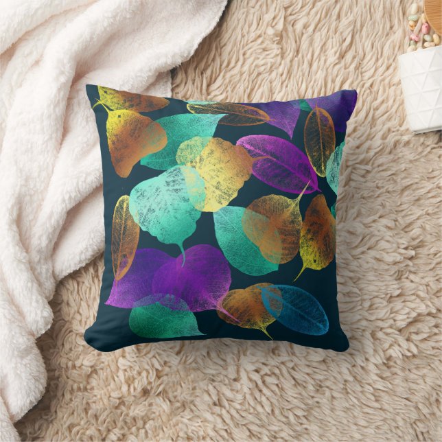 Glowing Iridescent Falling Leaves Throw Pillow (Blanket)