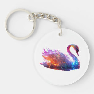 Glowing Iridescent Swan on Water – Magical Fantasy Keychain