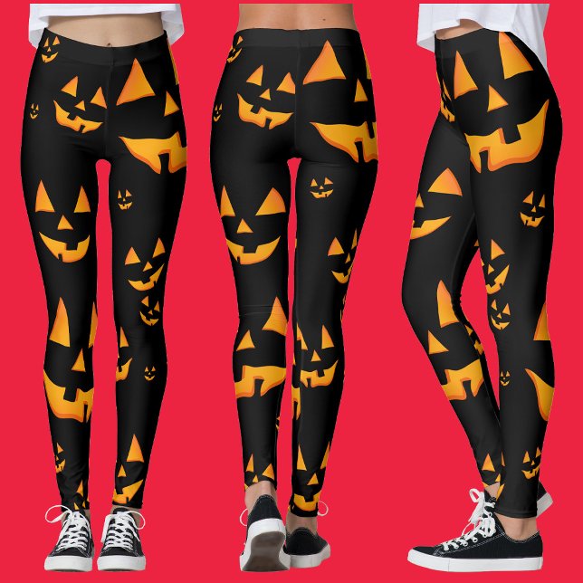 Glowing Jack-O-Lantern Faces Halloween Design Leggings (Glowing Jack-O-Lantern Faces Halloween Design. Leggings)