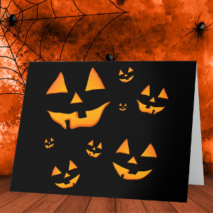 Glowing Jack-O-Lantern Faces Halloween Design Thank You Card