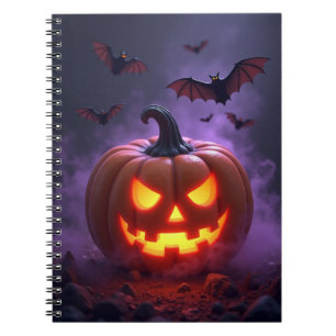 Glowing Jack O Lantern Haunted Pumpkin Night Bats Notebook