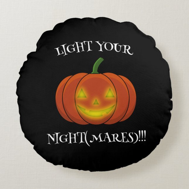 Glowing Jack-o'-Lantern - Light Your Nightmares Round Pillow (Front)