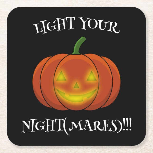 Glowing Jack-o'-Lantern - Light Your Nightmares Square Paper Coaster (Front)