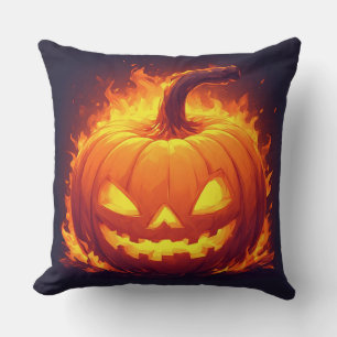 Glowing Jack-O’-Lantern Pumpkin on Fire Throw Pillow