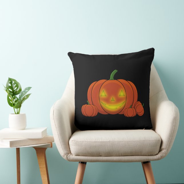Glowing Jack-o'-Lantern Pumpkin Throw Pillow (Chair)