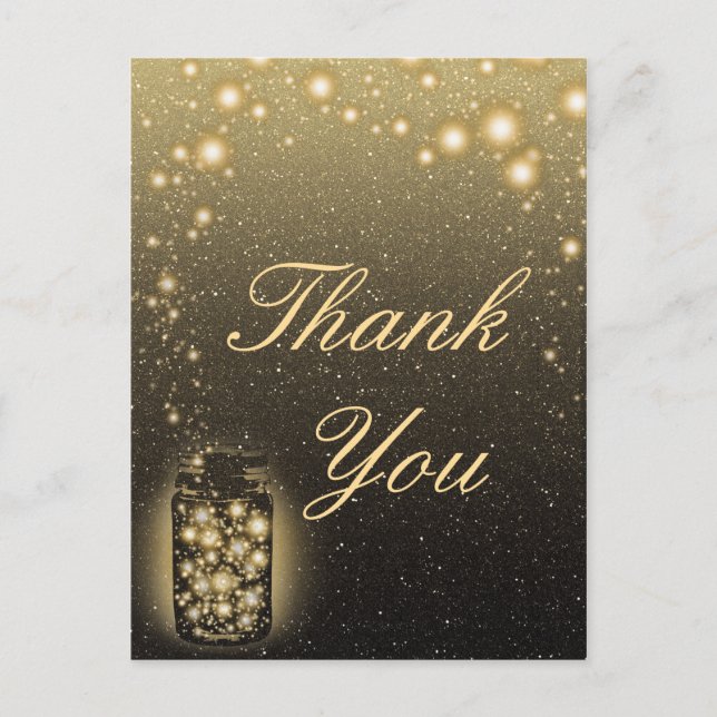 Glowing Jar Of Fireflies Night Stars Thank You Postcard (Front)