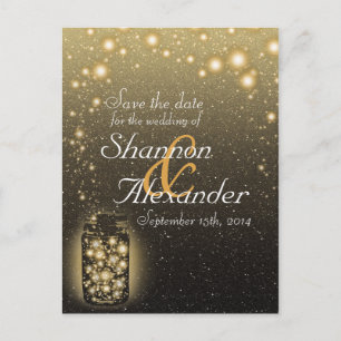 Glowing Jar Of Fireflies With Night Stars Announcement Postcard